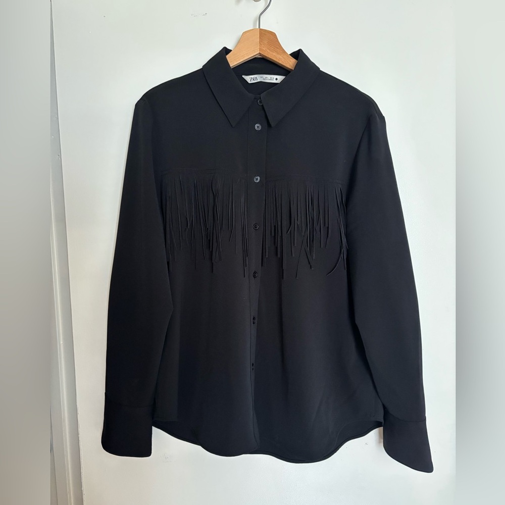 Zara ZW Collection Fringe Button Up Blouse Top